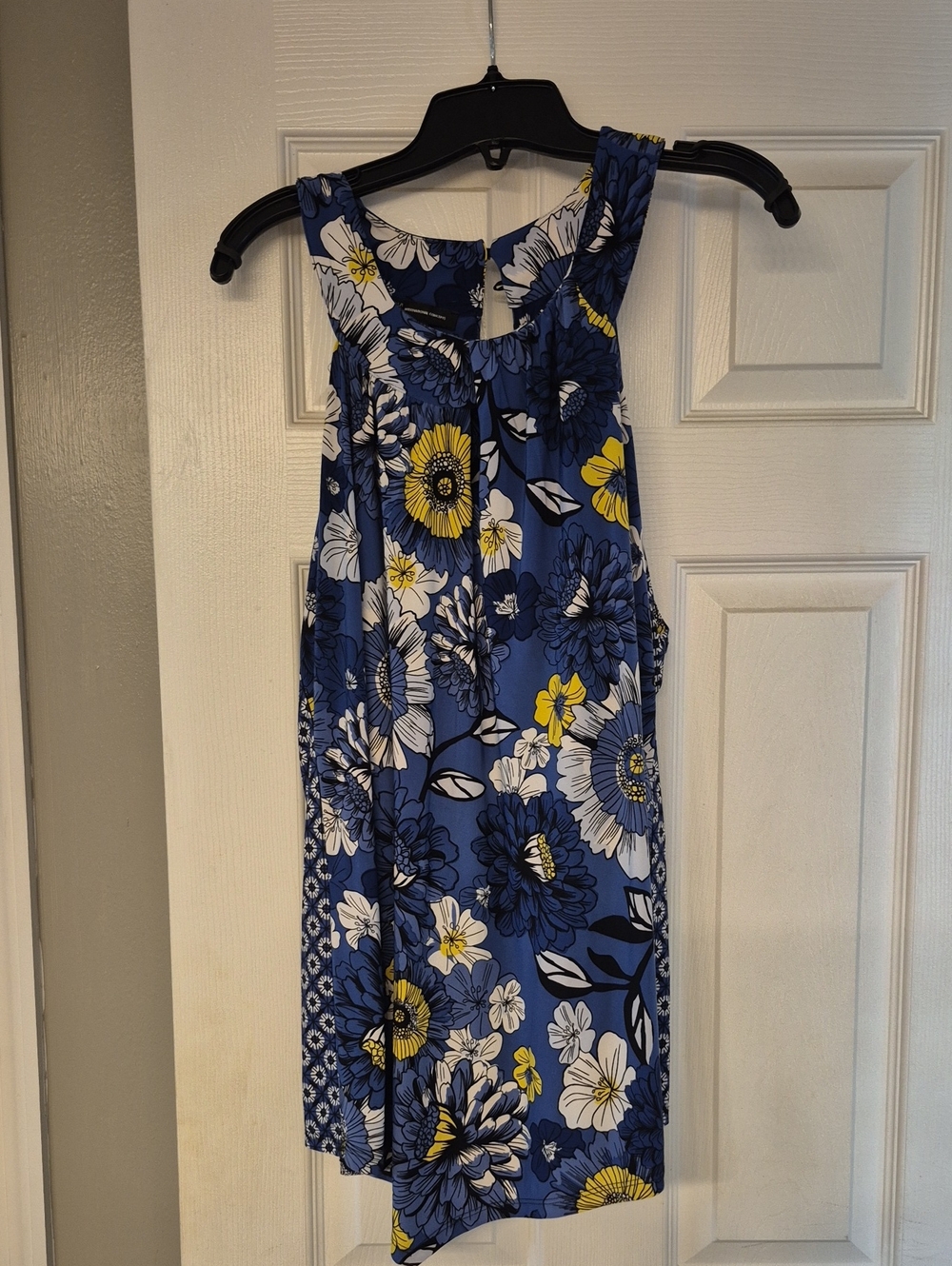 Blue Floral Sleeveless Dress Top with Yellow & White Blooms